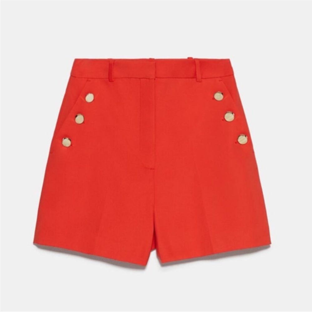 NWT Zara High Waist Orange Shorts with Gold Accents